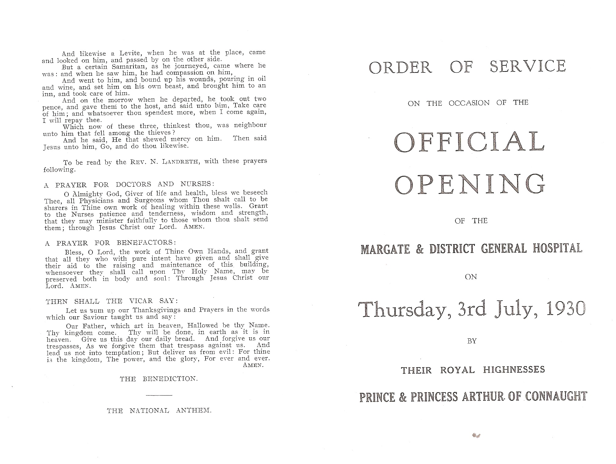 Opening Margate & District General Hospital in 1930